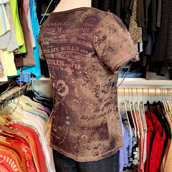 APT 9 ♡ Super-Sweet Brown 'n Tan Cotton Embellished Bling CHOCOLATE Shirt S - Picture 9 of 16